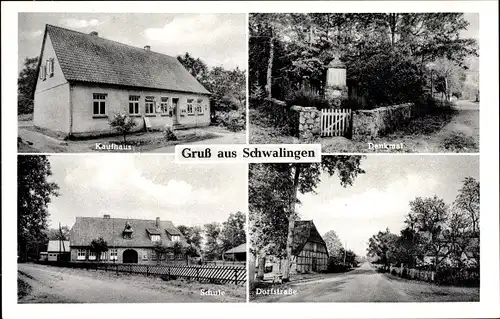 Ak Schwalingen Neuenkirchen in der Lüneburger Heide, Kaufhaus, Denkmal, Schule, Dorfstraße