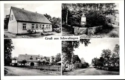 Ak Schwalingen Neuenkirchen in der Lüneburger Heide, Kaufhaus, Denkmal, Schule, Dorfstraße