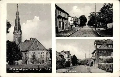 Ak Schneverdingen Lüneburger Heide, Kirche, Schulstraße, Harburgerstraße