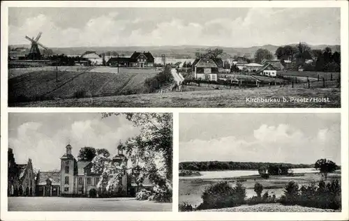 Ak Kirchbarkau in Schleswig Holstein, Panorama, Windmühle, Landschaftspartie