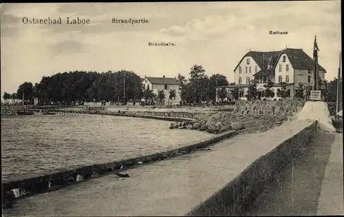 Ak Ostseebad Laboe, Strandpartie, Strandhalle, Kurhaus