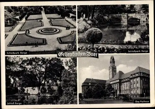 Ak Buer Gelsenkirchen im Ruhrgebiet, Schloss Berge, Rathaus, Schlosspark