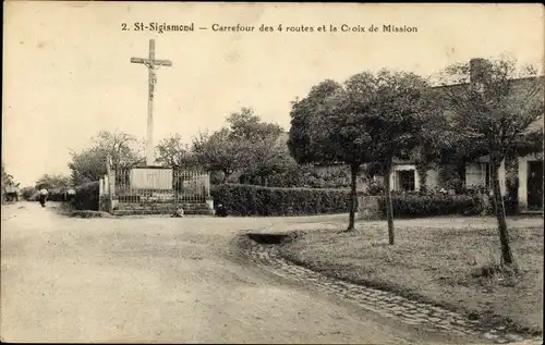 Ak Saint Sigismond Maine et Loire, Carrefour des 4 routes et la Croix de Mission