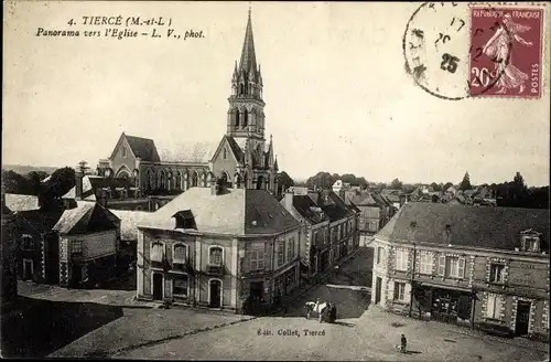 Ak Tiercé Maine et Loire, Panorama vers l'Eglise