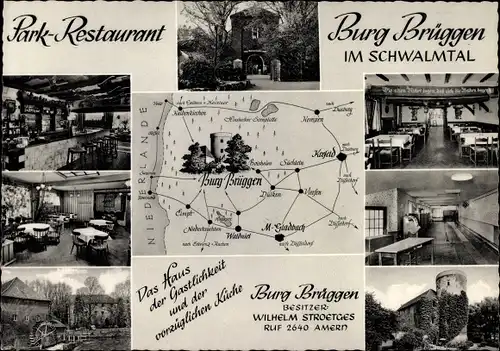 Landkarten Ak Brüggen am Niederrhein, Parkrestaurant Burg Brüggen, Innen und Außen