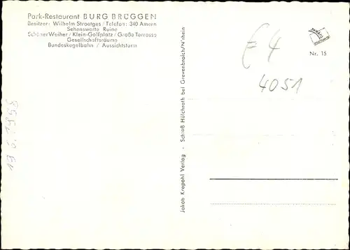 Ak Brüggen am Niederrhein, Parkrestaurant Burg Brüggen, Außenansichten