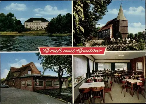 Ak Gudow in Schleswig Holstein, Kirche, Gasthaus Seeblick, ßiua#
