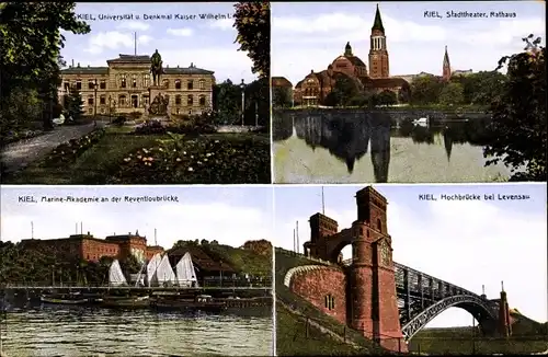 Ak Kiel in Schleswig Holstein, Universität, Denkmal, Rathaus, Stadttheater, Marineakademie, Brücken
