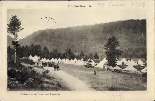 Ak Pontarlier Doubs, L'Infanterie au Camp des Pareuses