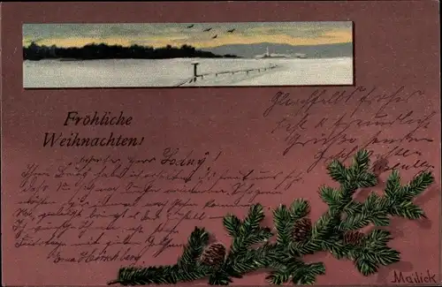 Künstler Litho Mailick, Glückwunsch Weihnachten, Winterlandschaft
