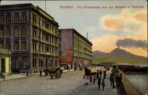 Ak Napoli Neapel Campania, Via Partenope con gli Hotels e Vesuvo