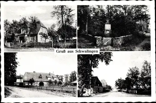 Ak Schwalingen Neuenkirchen in der Lüneburger Heide, Privatpension Witte Denkmal, Schule, Dorfstraße