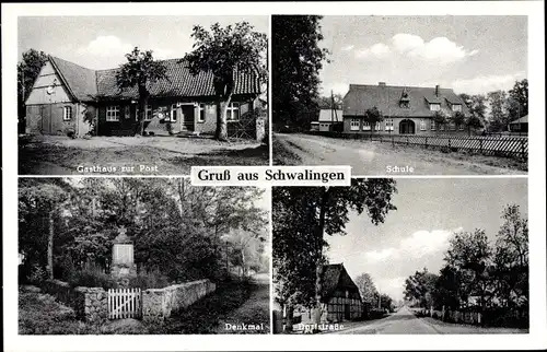 Ak Schwalingen Neuenkirchen in der Lüneburger Heide, Gasthaus zur Post, Schule, Denkmal, Dorfstraße