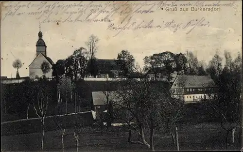 Ak Burkersdorf Frauenstein im Erzgebirge, Teilansicht, Kirche