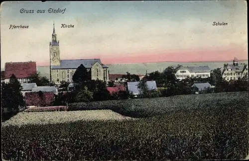 Ak Etzdorf Striegistal in Sachsen, Pfarrhaus, Kirche, Schulen