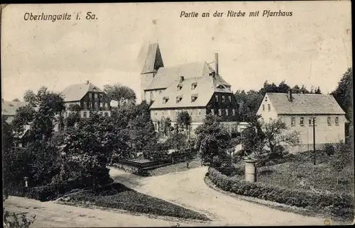 Ak Oberlungwitz in Sachsen, Kirche, Pfarrhaus