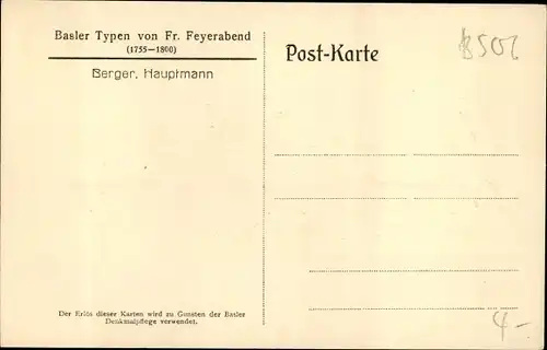 Künstler Ak Feyerabend, Fr., Basler Typen, Berger, Hauptmann