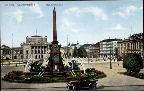 Ak Leipzig in Sachsen, Augustusplatz, Mendebrunnen