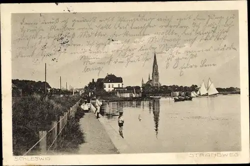 Ak Schleswig, Strandweg, Teilansicht, Kirche