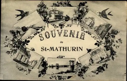 Ak St Mathurin Maine et Loire, Souvenir, Schwalben mit Briefen