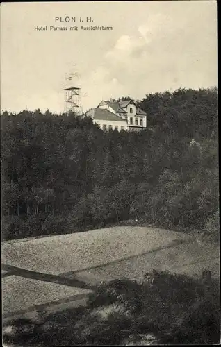 Ak Plön in Holstein, Hotel Parnass mit Aussichtsturm