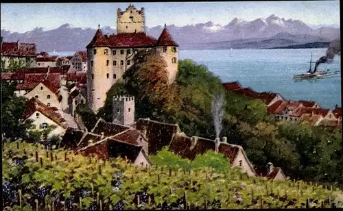 Ak Meersburg am Bodensee, Blick auf den Ort, Wein