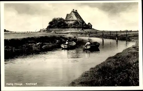 Ak Hallig Hooge in Nordfriesland, Kirchwarf, Ruderpartie