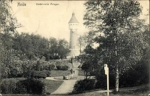 Ak Heide in Holstein, Oesterweide Anlagen, Wasserturm