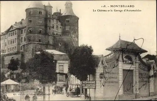 Ak Montbéliard Doubs, Le Chateau, Le Garage d'Automobiles