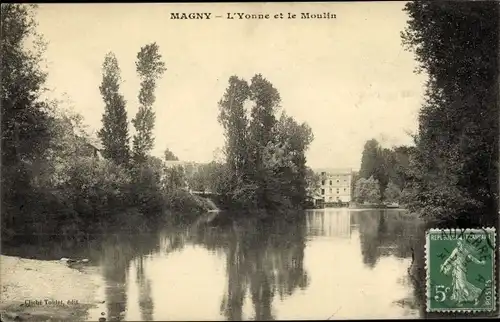 Ak Magny Yonne, L'Yonne et le Moulin