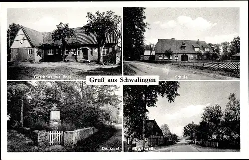 Ak Schwalingen Neuenkirchen in der Lüneburger Heide, Gasthaus zur Post, Schule, Denkmal, Dorfstraße