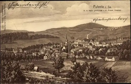 Künstler Ak Ficker, H., Pulsnitz Sachsen, Panorama