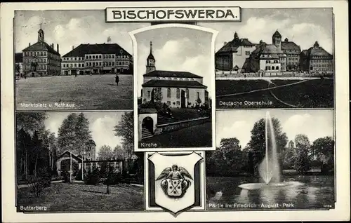 Wappen Ak Bischofswerda in Sachsen, Marktplatz, Rathaus, Deutsche Oberschule, Butterberg, Kirche