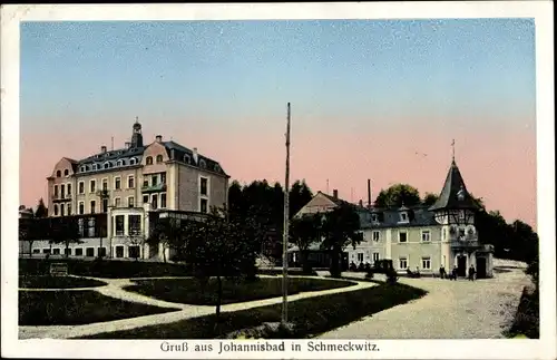 Ak Johannisbad Schmeckwitz Oberlausitz, Teilansicht, Parkpartie