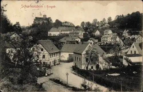 Ak Scharfenstein Drebach im Erzgebirge Sachsen, Blick auf den Ort