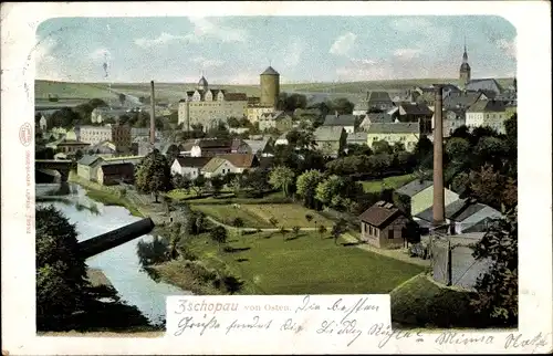 Ak Zschopau im Erzgebirge Sachsen, Blick auf den Ort von Osten aus