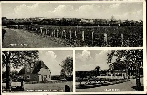 Ak Rumohr in Schleswig Holstein, Erbhof H. Lütt, Geschäftshaus Hans Horstmann, Blick auf den Ort