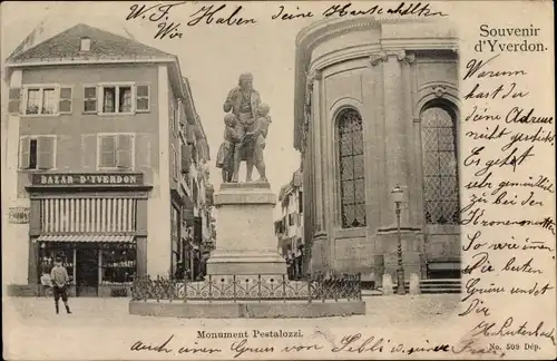 Ak Yverdon les Bains Kt Waadt Schweiz, Monument Pestalozzi