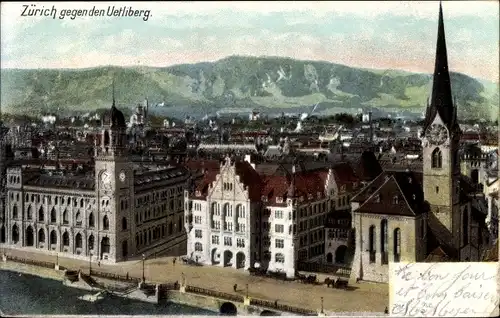 Ak Zürich Stadt Schweiz, Stadt gegen den Uetliberg