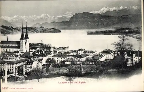 Ak Luzern Stadt Schweiz, Teilansicht mit Alpen