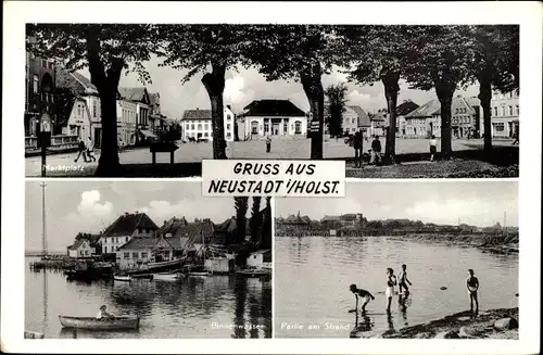 Ak Neustadt in Holstein, Marktplatz, Binnenwasser, Strandpartie