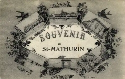 Ak Saint Mathurin Maine et Loire, Souvenir, Schwalben mit Briefen