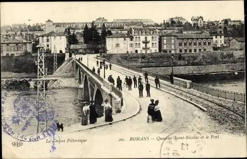 Ak Romans Drôme, Quartier Saint Nicolas et le Pont