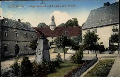 Ak Königsbrück in der Oberlausitz, Kriegerdenkmal, Eingang zum Schloss