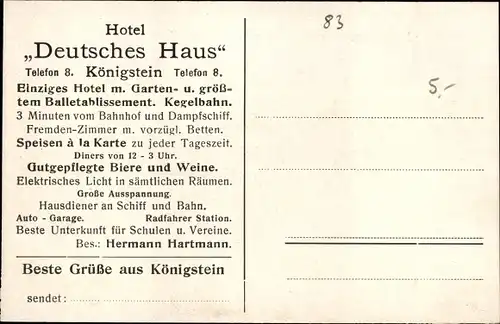 Ak Königstein an der Elbe Sächsische Schweiz, Hotel, Gartenrestaurant Deutsches Haus