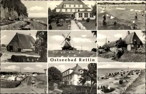 Ak Rettin Neustadt in Holstein, Partie am Strand, Windmühle