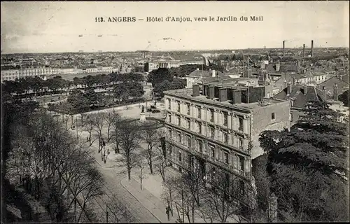 Ak Angers Maine et Loire, Hotel d'Anjou, vers le Jardin du Mail