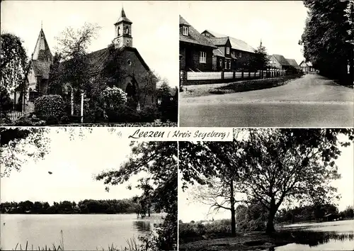Ak Leezen Schleswig Holstein, Kirche, Straßenansicht, Seeblick