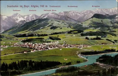 Ak Sonthofen im Oberallgäu Schwaben, Totalansicht, Gaishorn, Rauhorn, Rotspitze