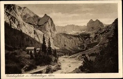 Ak Garmisch Partenkirchen in Oberbayern, Höllentalangerhütte mit Höllentalferner und Zugspitze